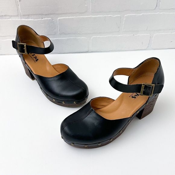 Kork-Ease Shoes - KORKS Eva Clogs Chunky Heels Black Mary Jane Pumps Shoes Leather Size 9